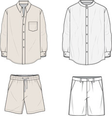 illustration of shirt and shorts men , technical drawing