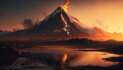Fototapeta premium lava coming out of volcano, nature, landscape, mountain Generative AI, Generativ, KI