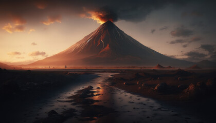 lava coming out of volcano, nature, landscape, mountain Generative AI, Generativ, KI