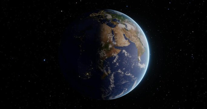 Day and night on Planet earth from space rotating in high quality with galaxy background. Elements of this media furnished by NASA. 3D Animation.