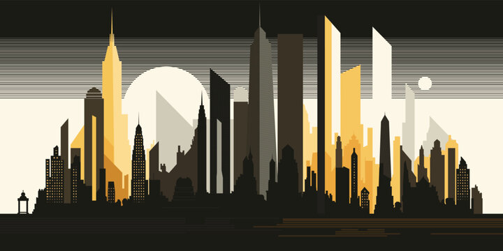 city skyline at sunset