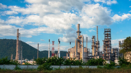 Fototapeta na wymiar Banner Oil refinery gas petrol plant industry with crude tank, gasoline supply and chemical factory. Petroleum barrel fuel heavy industry oil refinery manufacturing factory plant. 
