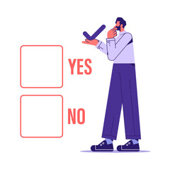 Business decision making, choose yes or no alternative or choices, man on decision to choose yes or no
