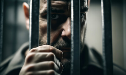 Prisoner behind bars in jail, generative ai