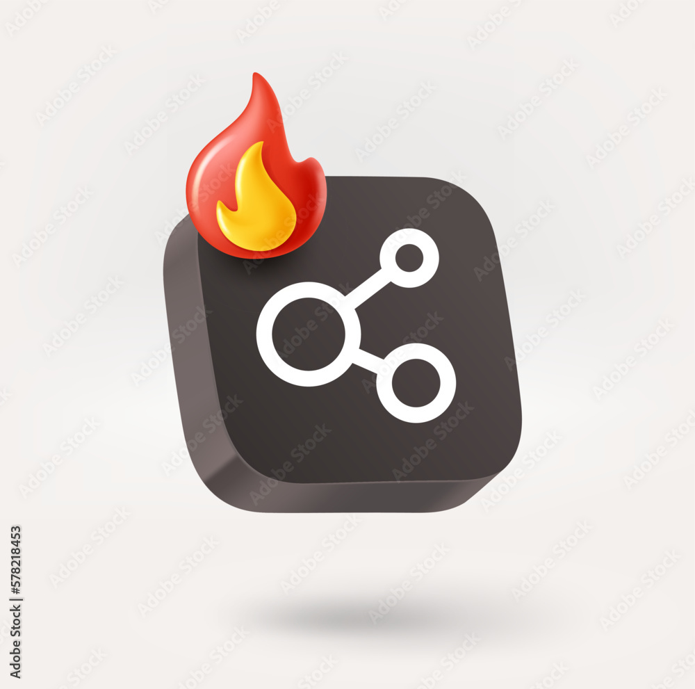Poster sharing icon with hot offer sign. 3d vector icon isolated on white background