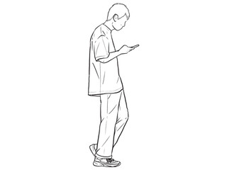 Man standing with his hands in his pants pocket line vector drawing. Minimalistic contour illustration.