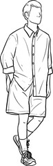 Man standing with his hands in his pants pocket line vector drawing. Minimalistic contour illustration.