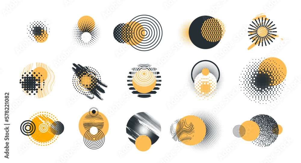 Poster circle collection set of design different circle geometry design. pattern abstract shape yellow circ