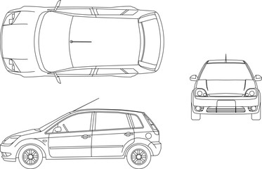 Vector sketch of family car illustration for urban city