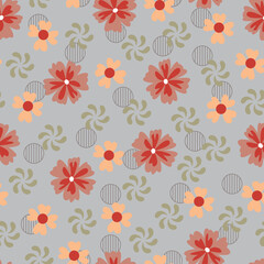 Exquisite floral seamless pattern. Aesthetic scandi wildflower and polka dots. Dainty surface pattern. Flowery textured background