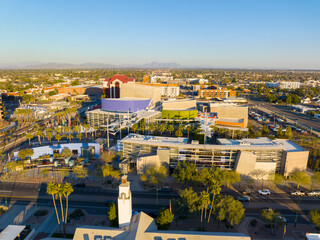 Mesa Arts Center aerial view at city center on Main Street and Center Street, Mesa, Arizona AZ,...