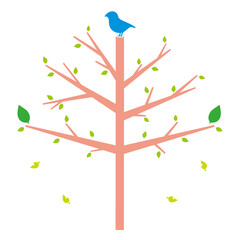 Blue bird on the top of tree illustration - Vector
