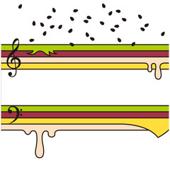 Illustration of  inside of burger with musical note - Vector