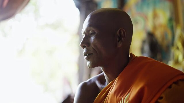 Buddhist Monk In Robes In Temple, Thailand
