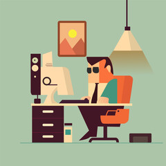 Office man worker flat illustration