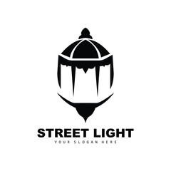 Street Light Logo, Lightning Lantern Vector, Template Icon Retro Classic Vintage Design