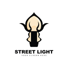 Street Light Logo, Lightning Lantern Vector, Template Icon Retro Classic Vintage Design