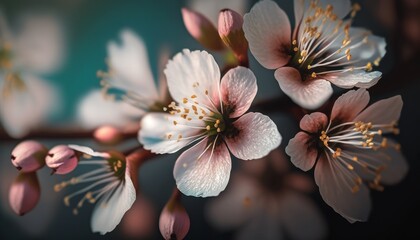 Beautiful Macro Shot of Cherry Blossom Flowers. Generative AI