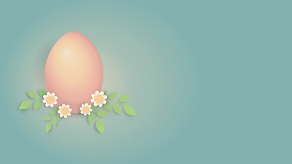 Pink easter egg and spring flowers baby blue background, happy easter egg floral design vector