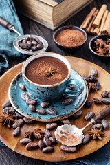 Cocoa drink on  wooden  background