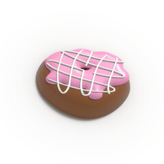 Glazed Chocolate Donut 3d rendered realistic design set of elements. Sweet food, donuts with sprinkle. 3d Render illustration isolated on white background with alpha channel.