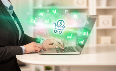 Businessman working on laptop with new business