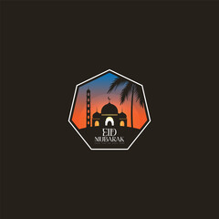 mosque logo for pray ied mubarak vector image.arabic background.ilustration
