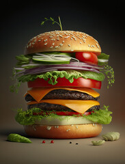 Vegetarian burger, studio shot. Generative AI