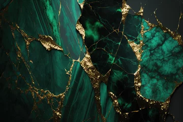 Foto op Canvas Dark green and gold marble background. Invitation, card backdrop, banner. Ai generated © Artem81