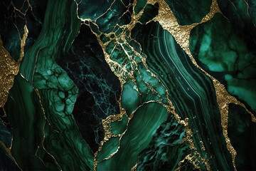Abstract marble dark green and gold background. Invitation backdrop. Ai generated