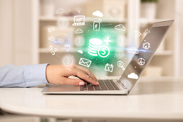 Businessman working on laptop with new business concept