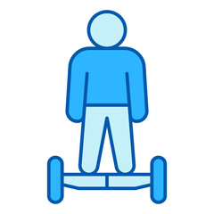 Man rides a hoverboard, front view - icon, illustration on white background, color style