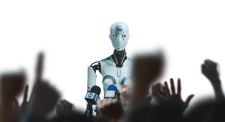 Android AI robot speaking at the press conference