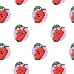 Cute Kawaii Red Bell Pepper seamless pattern in doodle style. Vector hand drawn cartoon Red Bell Pepper illustration. Hand drawn Sketch of Bell Pepper. Pattern for kids clothes.