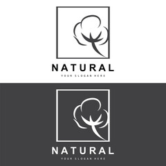 Cotton Logo, Natural Biological Organic Plant Design, Beauty Textile and Clothing Vector, Soft Cotton Flowers