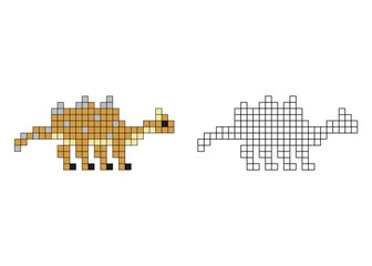 Obraz premium Simple pixel coloring book for kids. Education game. Cute Dinosaur. Vector illustration