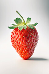 Fraise rouge sur fond blanc, façon studio photo culinaire, publicité de fruit, ia générative