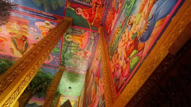 Ornate Fresco And Columns In Buddhist Temple