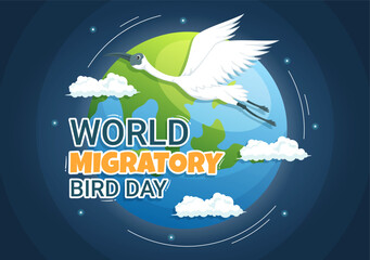 World Migratory Bird Day on May 8 Illustration with Birds Migrations Groups in Flat Cartoon Hand Drawn for Landing Page Templates