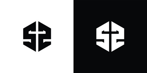 Letter S Z Polygon, Hexagonal Minimal Logo Design On Black And White Background