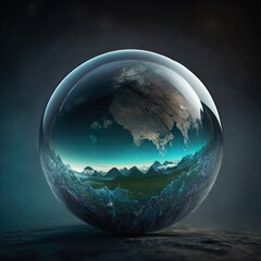 Generative AI of the earth in a glass orb concept