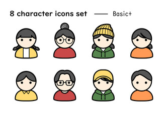 人物アイコンセット 8点 基本B カラー