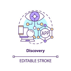Discovery concept icon. Finding new online resources. Layer of metaverse abstract idea thin line illustration. Isolated outline drawing. Editable stroke. Arial, Myriad Pro-Bold fonts used