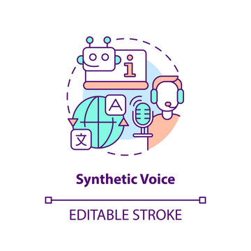 Synthetic voice concept icon. Virtual assistant. AI generated media type abstract idea thin line illustration. Isolated outline drawing. Editable stroke. Arial, Myriad Pro-Bold fonts used