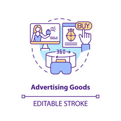Advertising goods concept icon. Internet marketing. Metaverse importance for business abstract idea thin line illustration. Isolated outline drawing. Editable stroke. Arial, Myriad Pro-Bold fonts used