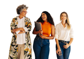 Group of happy business women isolated on a transparent background