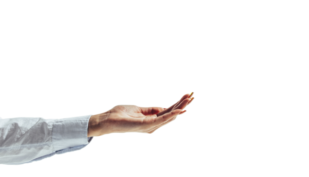 Unrecognizable businesswoman holding out her hand on a transparent background