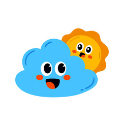 Cartoon sun and cloud icon.