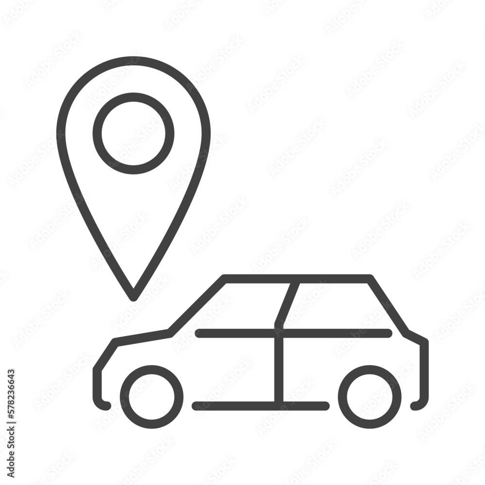 Poster car and map pointer vector location concept thin line icon