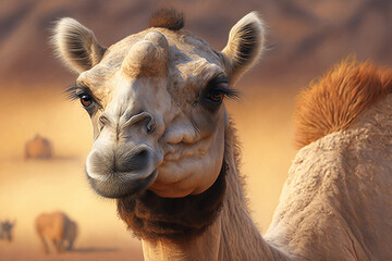Camel close face portrait, AI generated